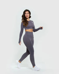Power Seamless Long Sleeve Crop Top | Charcoal WOMEN'S BEST