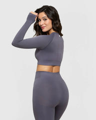 Power Seamless Long Sleeve Crop Top | Charcoal WOMEN'S BEST