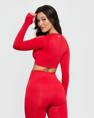 Power Seamless Long Sleeve Crop Top | Red WOMEN'S BEST