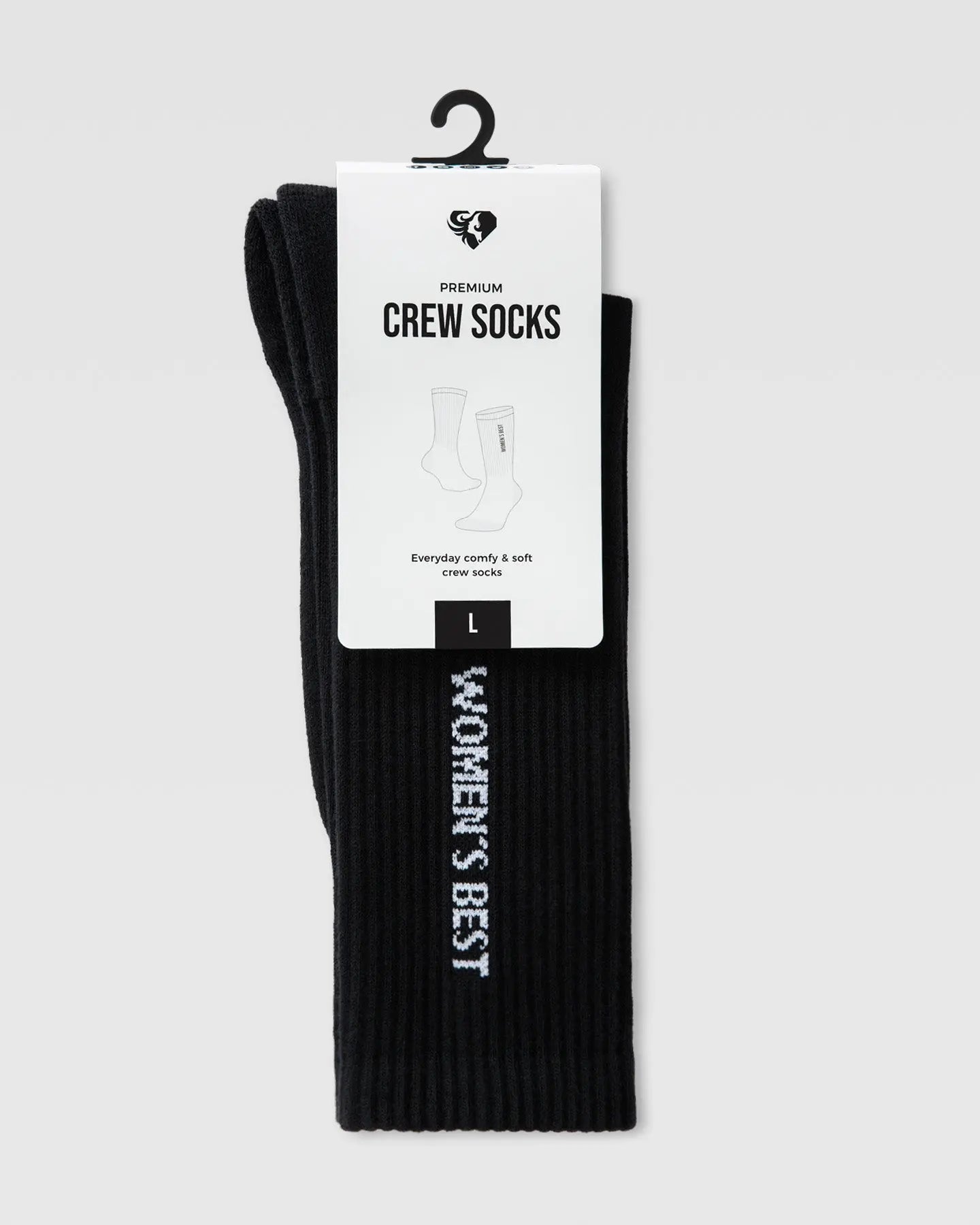 وصف: شرطة جوربين قوية مع كلمات "نساء ويست" منتج Crew Socks (1PK) | أسود من العلامة التجارية SAUDI SHARK.