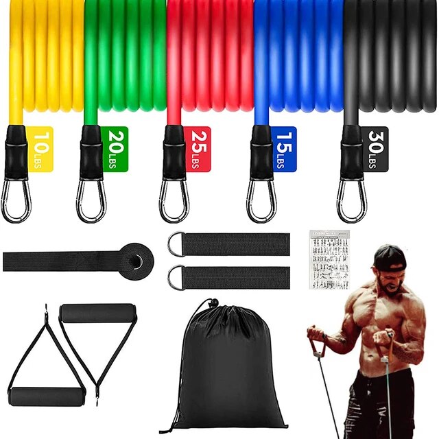 11 Piece Resistance Band Set Flamin' Fitness