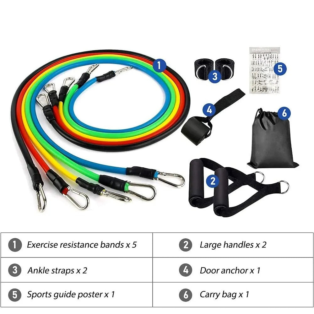 11 Piece Resistance Band Set Flamin' Fitness