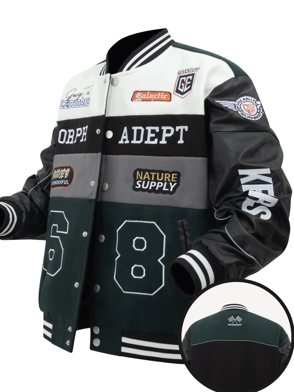 Men's Colorblock Bomber Jacket,Drop Shoulder Design,Casual Long Sleeve,Zipper Pocket,Fall & Winter Fashion Outerwear