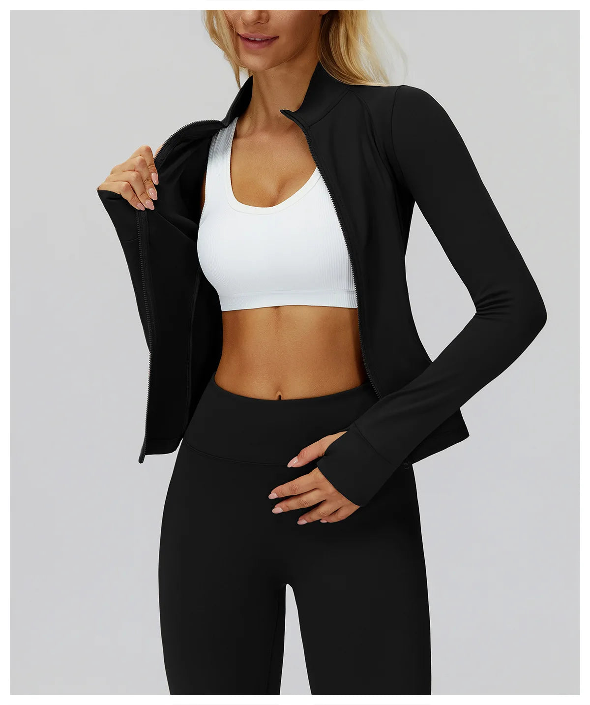 2PCS Yoga Set Workout Sets Women Sportswear Gym Clothing Fitness Zipper Long Sleeve High Waist Leggings Sports Suits Yoga Suit