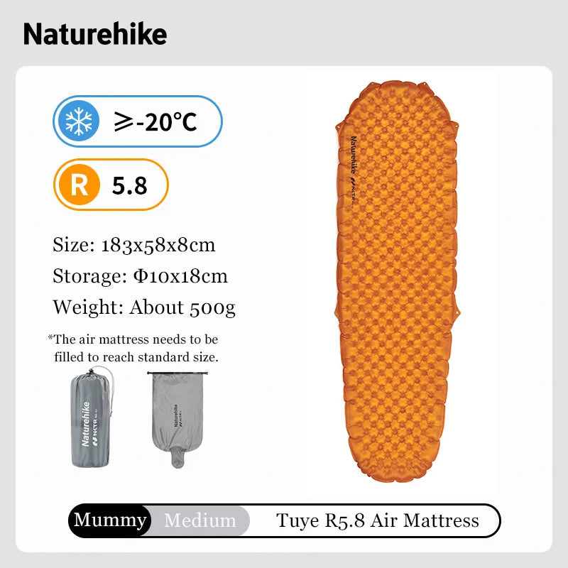 Naturehike Camping Mat 5.8 High R-value Mat Inflatable Sleeping Pad Lightweight Air Mattress 20D Nylon TPU Beach Portable Mats