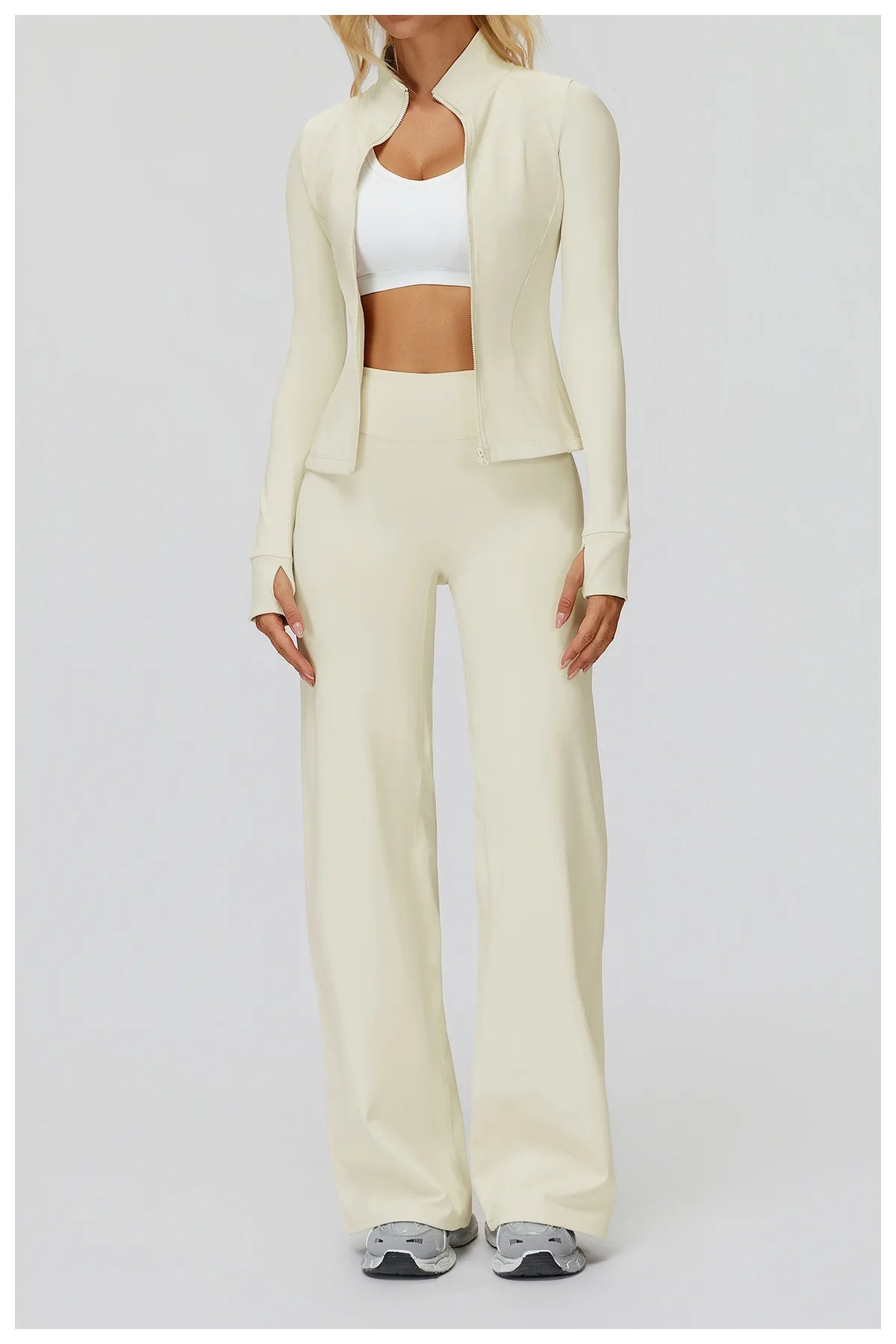 2PCS Yoga Set Workout Sets Women Sportswear Gym Clothing Fitness Zipper Long Sleeve High Waist Leggings Sports Suits Yoga Suit