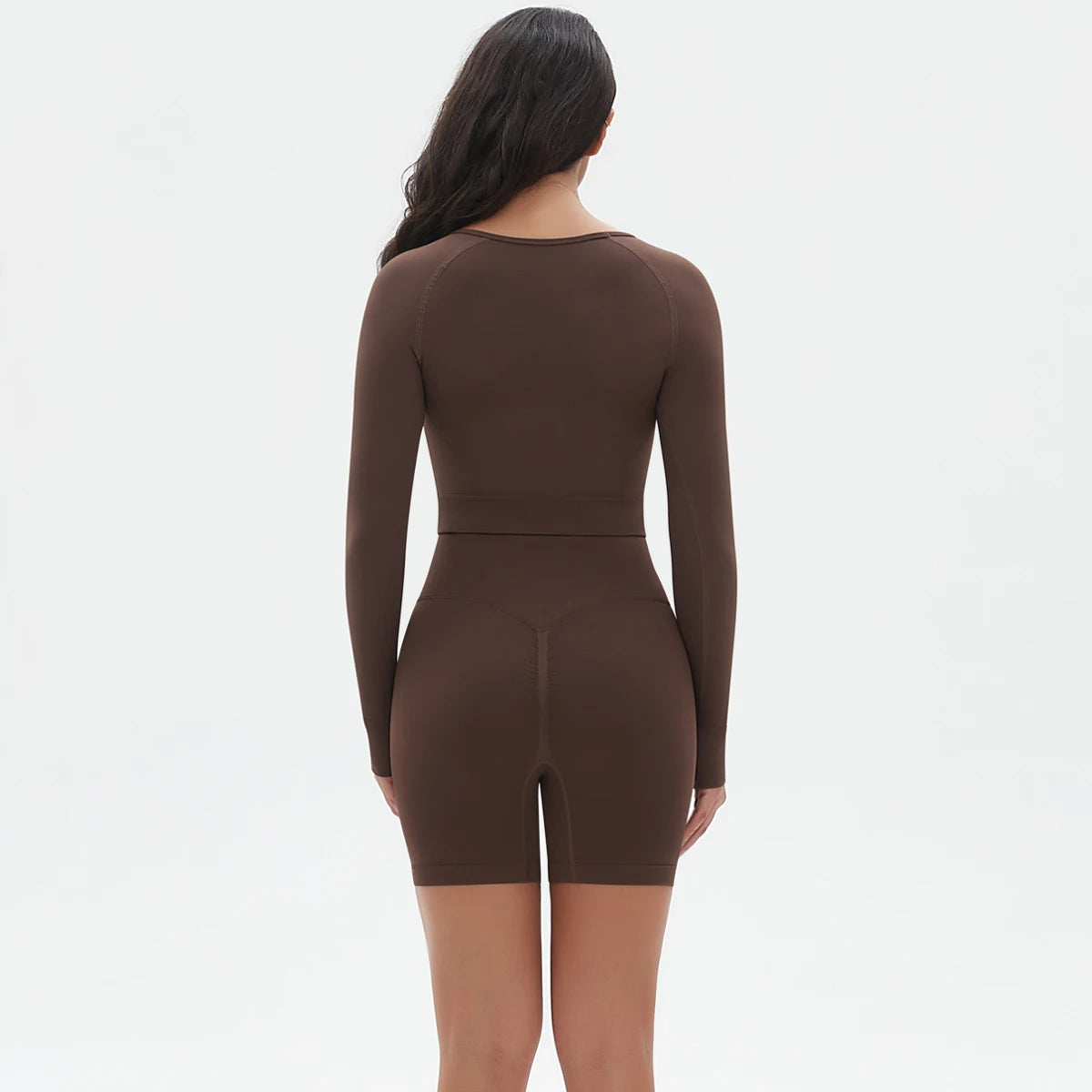 High Waist Seamless Fitness Sports Yoga Shorts Long Sleeved Set Woman Tight Solid Color Workout Top Summer Breathable Yoga Set