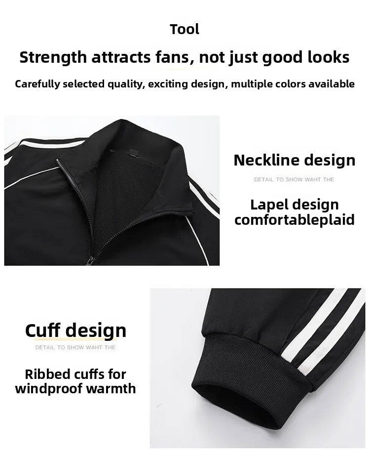Spring Hot Sale Of The Season Men's Sporty Casual Jacket Stand Collar Windproof Polyester Long Sleeve Zipper Closure Striped...