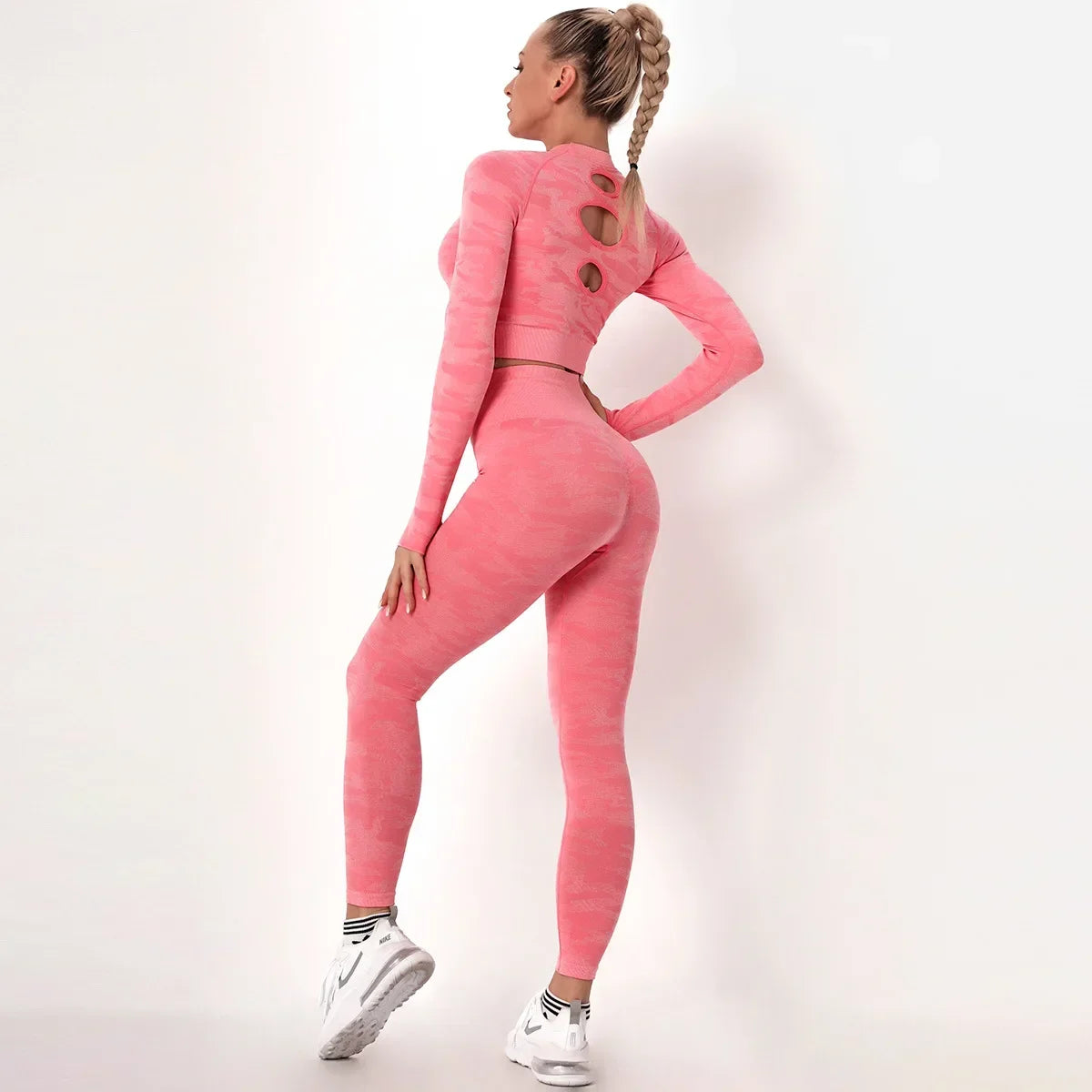 Tie Dyeing Seamless Yoga Set Gym Fitness Two Piece Set Women Clothing Sexy Back Crop Top High Waist Workout Leggings Sportswear