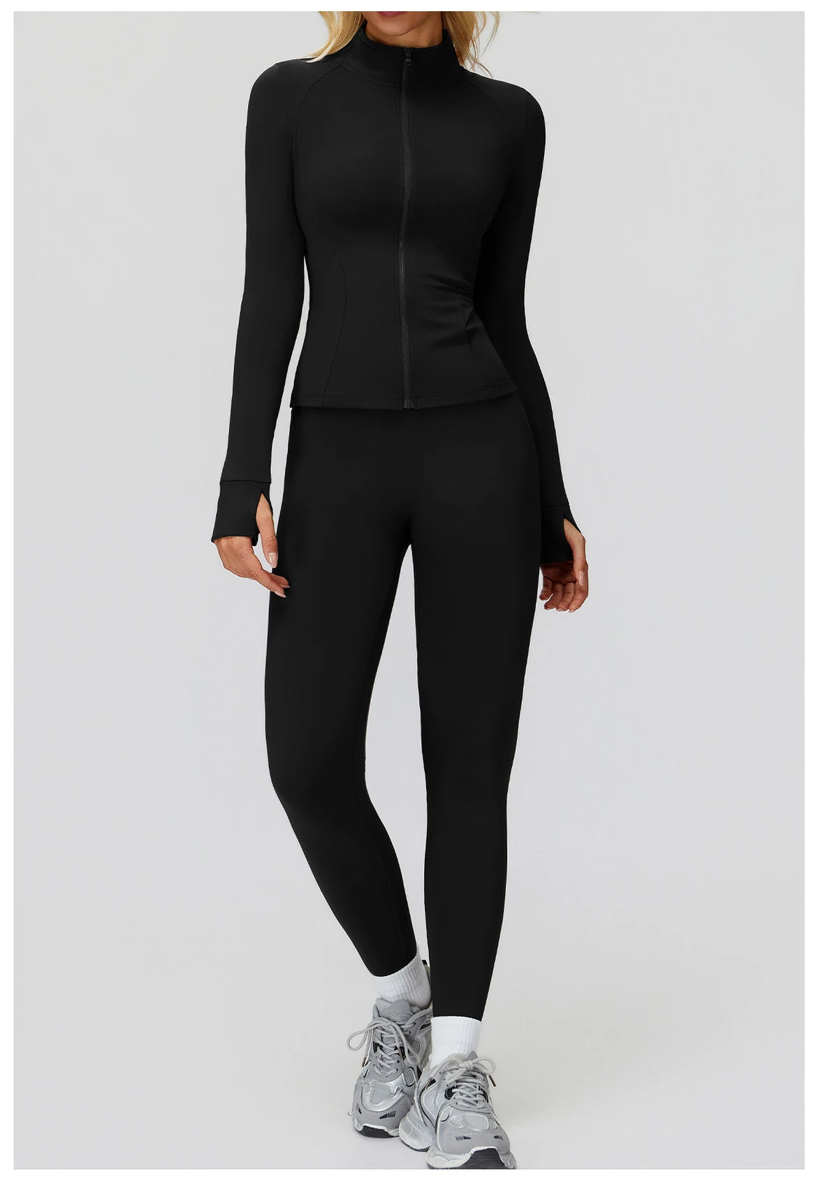 2PCS Yoga Set Workout Sets Women Sportswear Gym Clothing Fitness Zipper Long Sleeve High Waist Leggings Sports Suits Yoga Suit