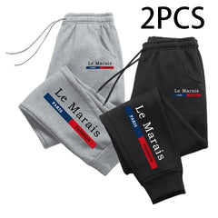 2pcs of 1 Pack Men's Sweatpants Paris Le Marais Print Jogger Pants Fall Winter Home Outdoor Comfort Casual Warm Trousers 2 in 1