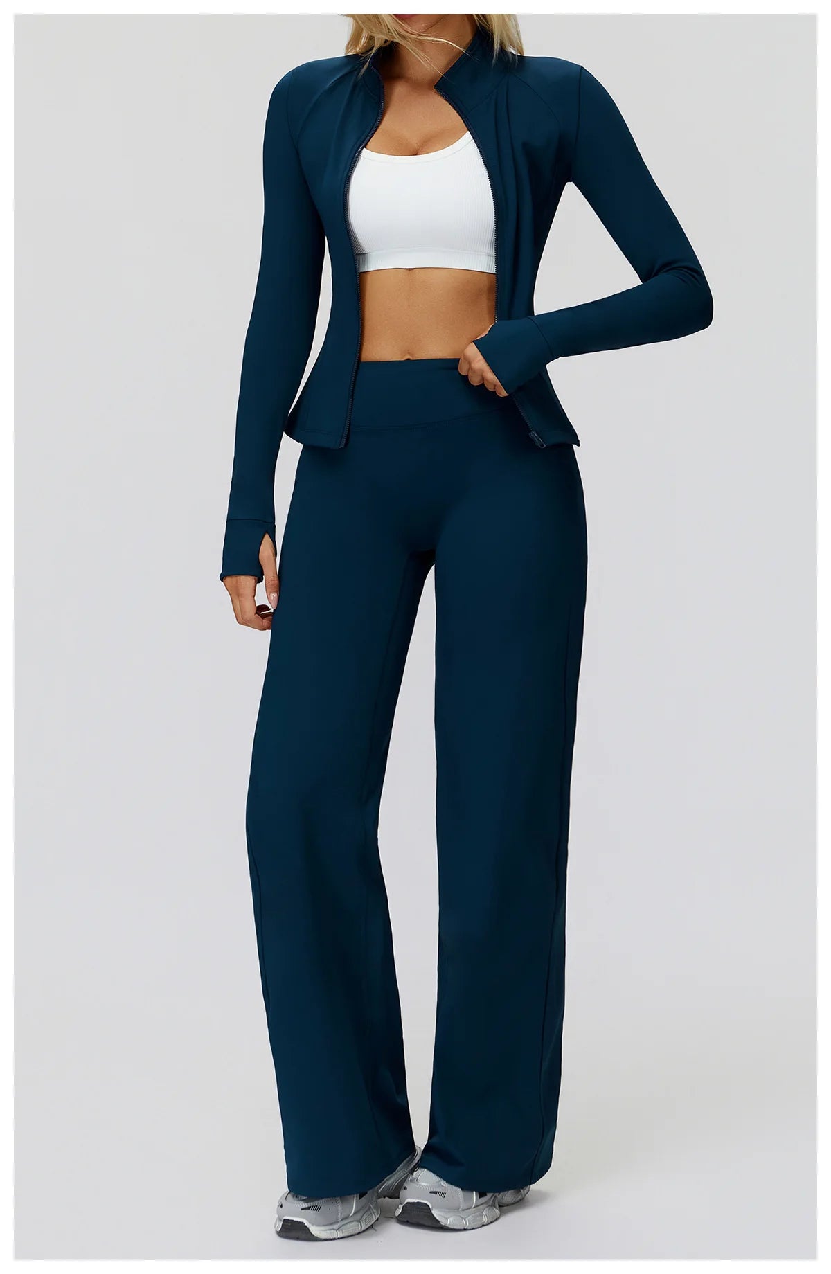 2PCS Yoga Set Workout Sets Women Sportswear Gym Clothing Fitness Zipper Long Sleeve High Waist Leggings Sports Suits Yoga Suit