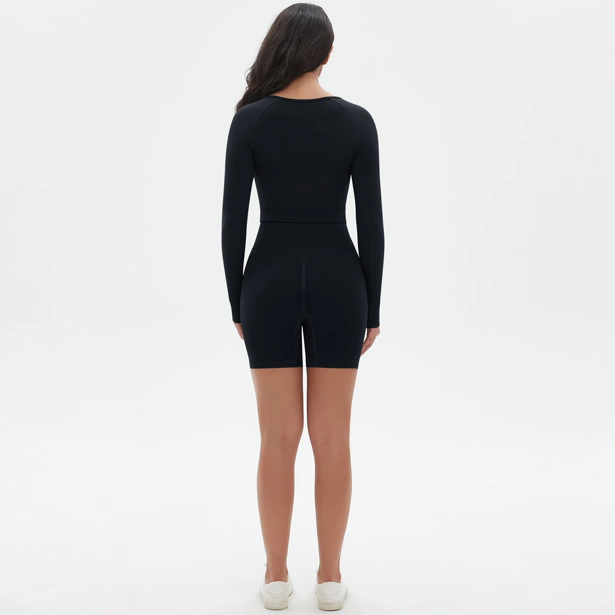 High Waist Seamless Fitness Sports Yoga Shorts Long Sleeved Set Woman Tight Solid Color Workout Top Summer Breathable Yoga Set