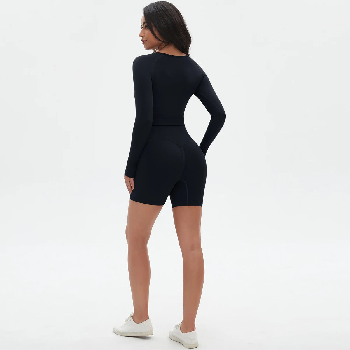 High Waist Seamless Fitness Sports Yoga Shorts Long Sleeved Set Woman Tight Solid Color Workout Top Summer Breathable Yoga Set