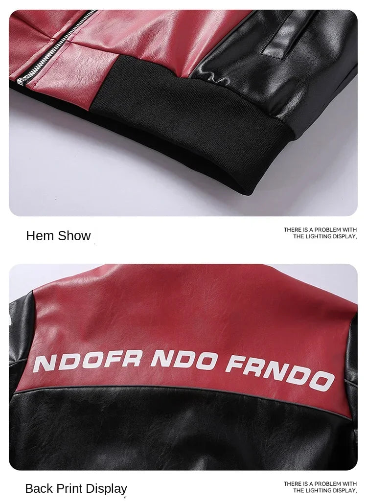 Autumn Motorbike Jacket Men's Stand Collar Leather Jackets Patchwork PU Leather Work Clothes Outdoor Motorcycle Riding Coats Men