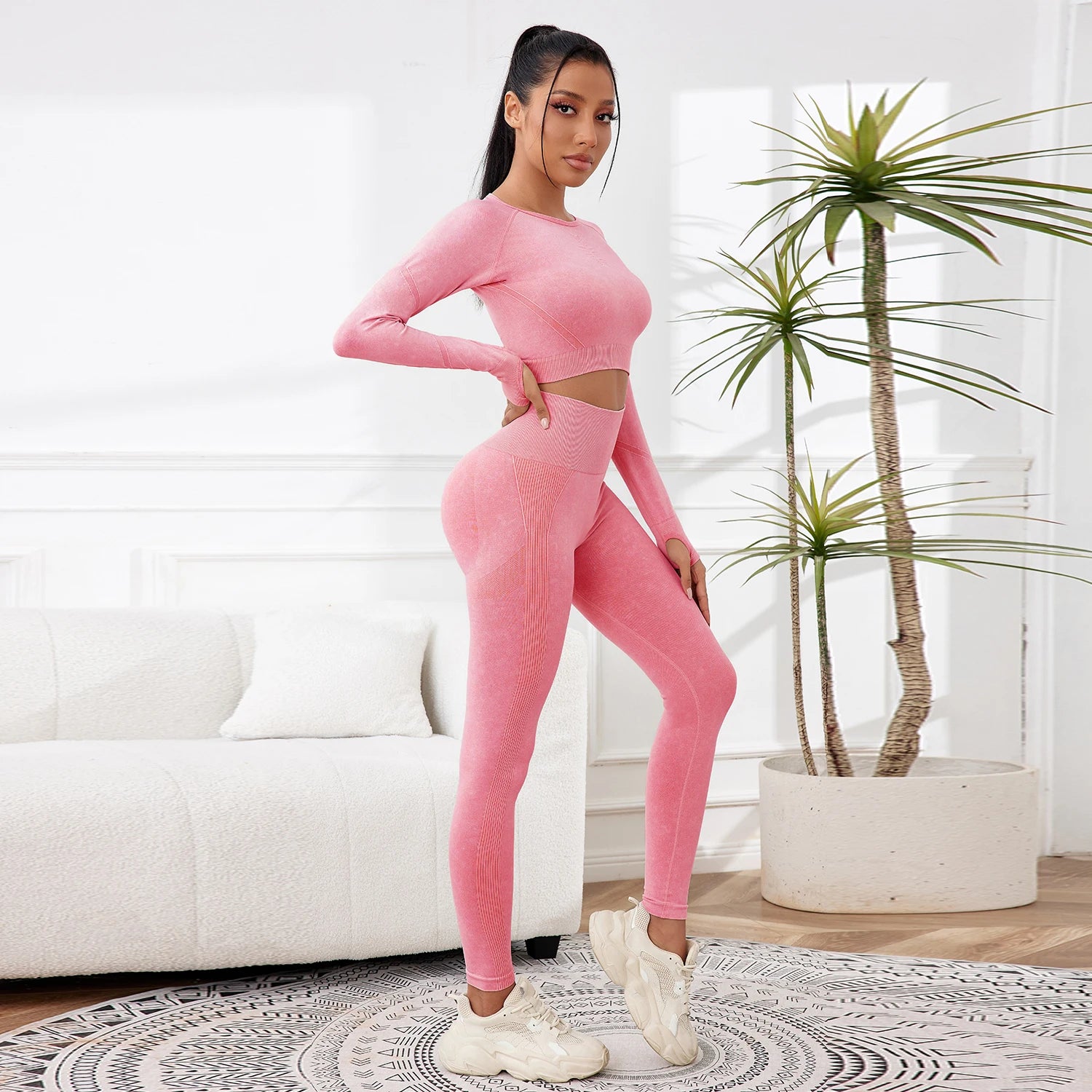 2025 2PCS Sets Women Outfit High Waist Gym Sexy Sport Wash Pants Sets Running Outdoors Skinny