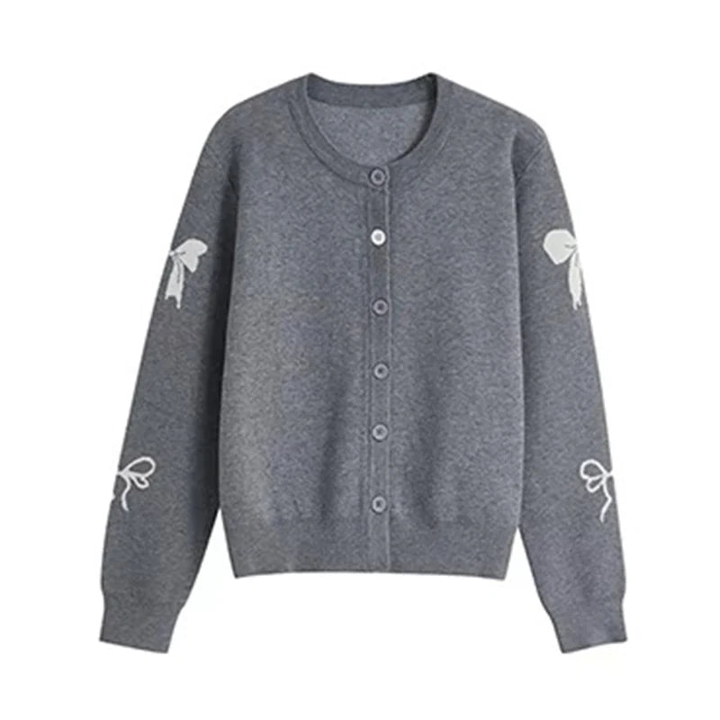 كارديجان نسائي من EOTVOTEE بتصميم فرنسي من قماش الجاكار مع رقبة دائرية وصدر واحد، سترة جديدة بسيطة وأنيقة لعام 2025