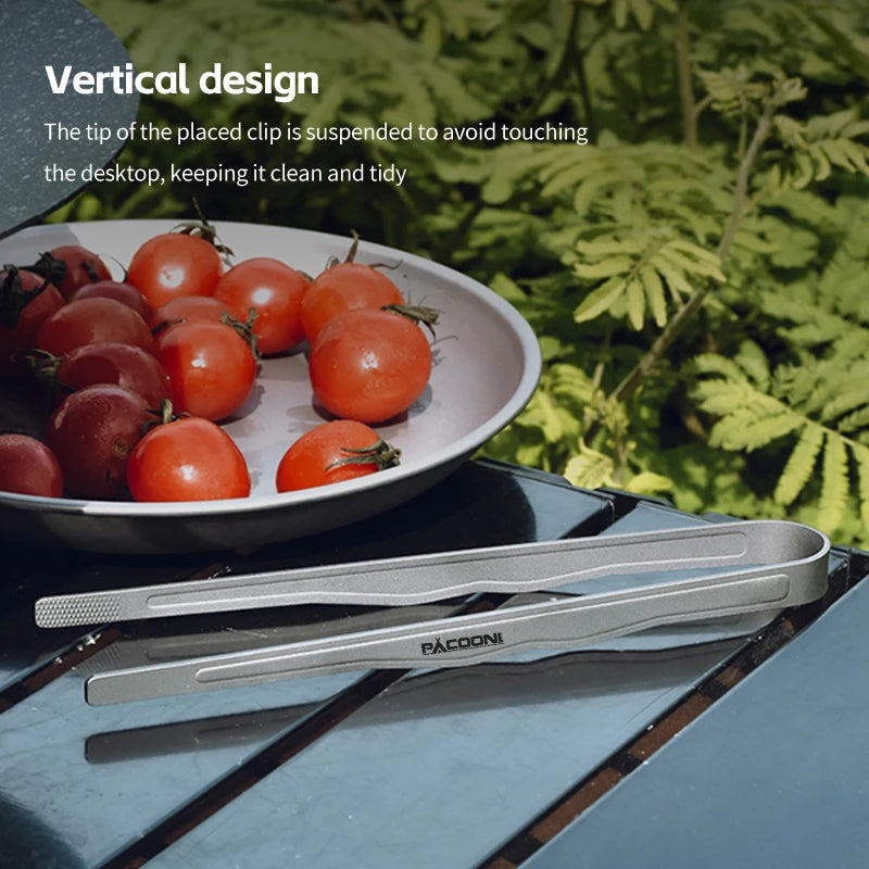 PACOONE Camping Titanium Tea Cup Clip Outdoor Ultralight Steak Lid Barbecue Antiscalding Tea Tweezer Tableware Toast Tongs