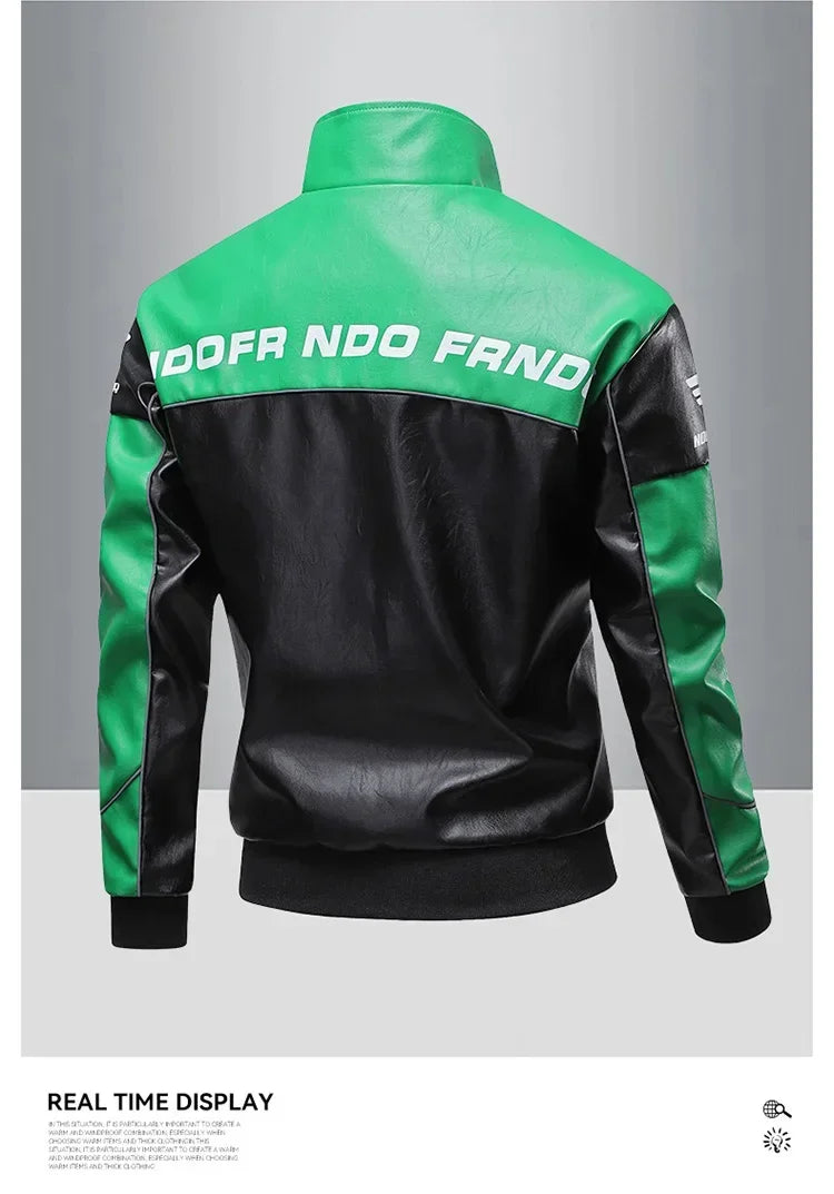 Autumn Motorbike Jacket Men's Stand Collar Leather Jackets Patchwork PU Leather Work Clothes Outdoor Motorcycle Riding Coats Men