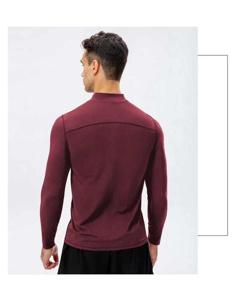 Men's Autumn Fitness Long-Sleeved Quick-Dry Running Tops Half-Zipper Slim-Fit Training Sweatshirt Baselayer Undershirts