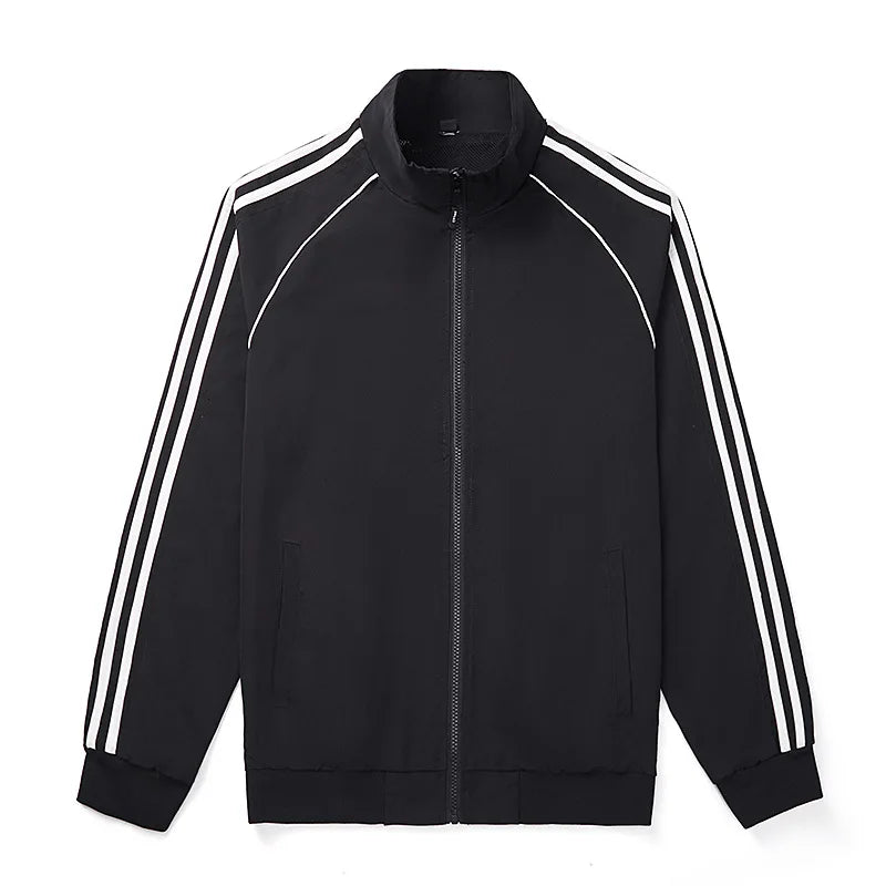 Spring Hot Sale Of The Season Men's Sporty Casual Jacket Stand Collar Windproof Polyester Long Sleeve Zipper Closure Striped...