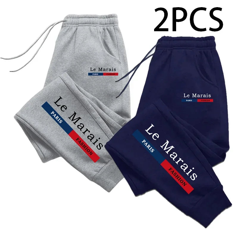 2pcs of 1 Pack Men's Sweatpants Paris Le Marais Print Jogger Pants Fall Winter Home Outdoor Comfort Casual Warm Trousers 2 in 1