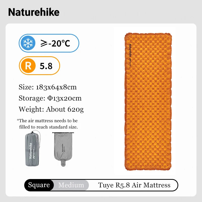 Naturehike Camping Mat 5.8 High R-value Mat Inflatable Sleeping Pad Lightweight Air Mattress 20D Nylon TPU Beach Portable Mats