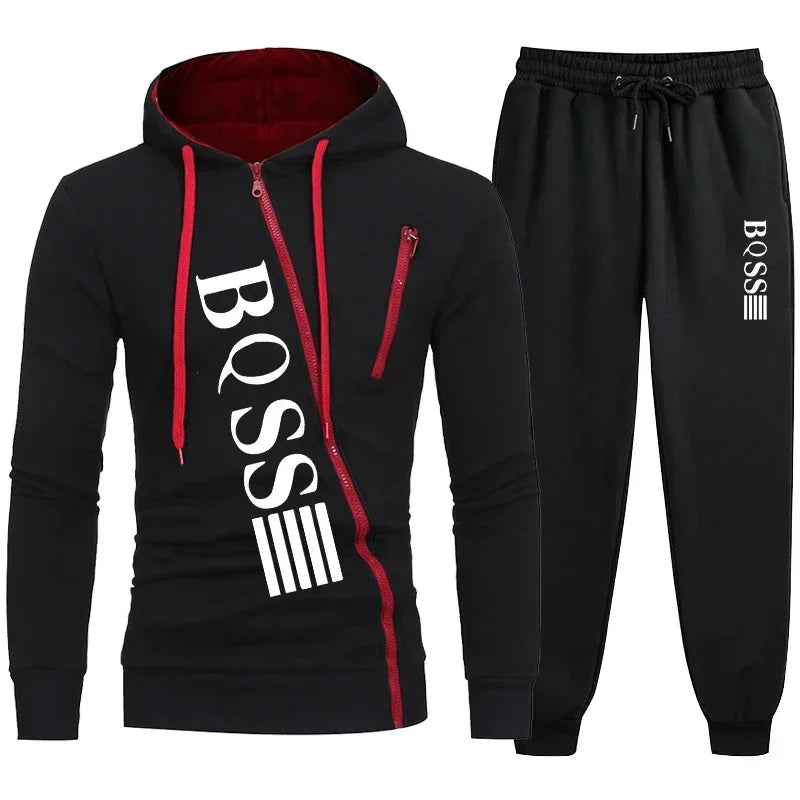2025 Men's Tracksuit Casual Jogging Suit Outdoor Set Zipper Hoodies + Black Sweatpant 2pcs Spring Fashion New Streetwear S-4XL