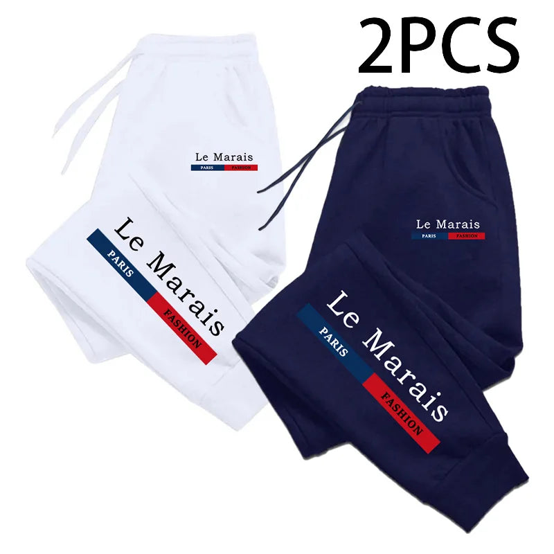 2pcs of 1 Pack Men's Sweatpants Paris Le Marais Print Jogger Pants Fall Winter Home Outdoor Comfort Casual Warm Trousers 2 in 1