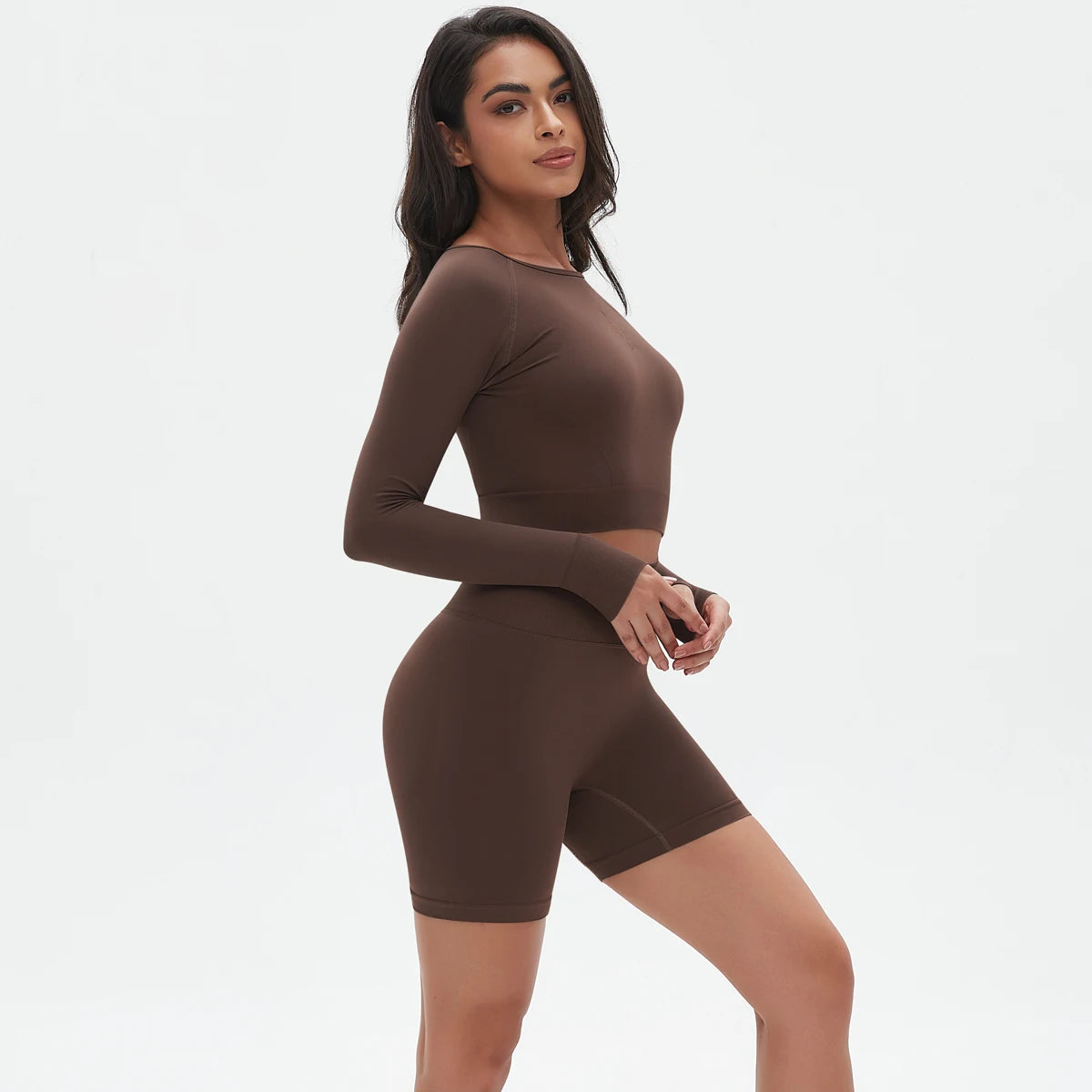 High Waist Seamless Fitness Sports Yoga Shorts Long Sleeved Set Woman Tight Solid Color Workout Top Summer Breathable Yoga Set