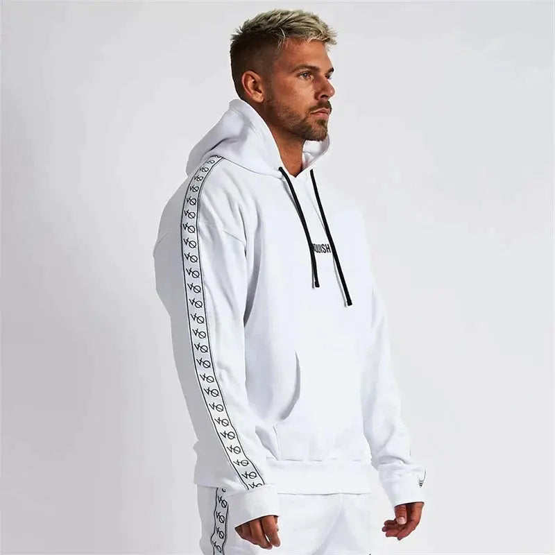 Men Oversized Pullover Hoodie Cotton Round Neck Embroidered Coat Gym Sports Fitness Sportswear Gym Running Training Loose Hoodie باور أب | Power Up