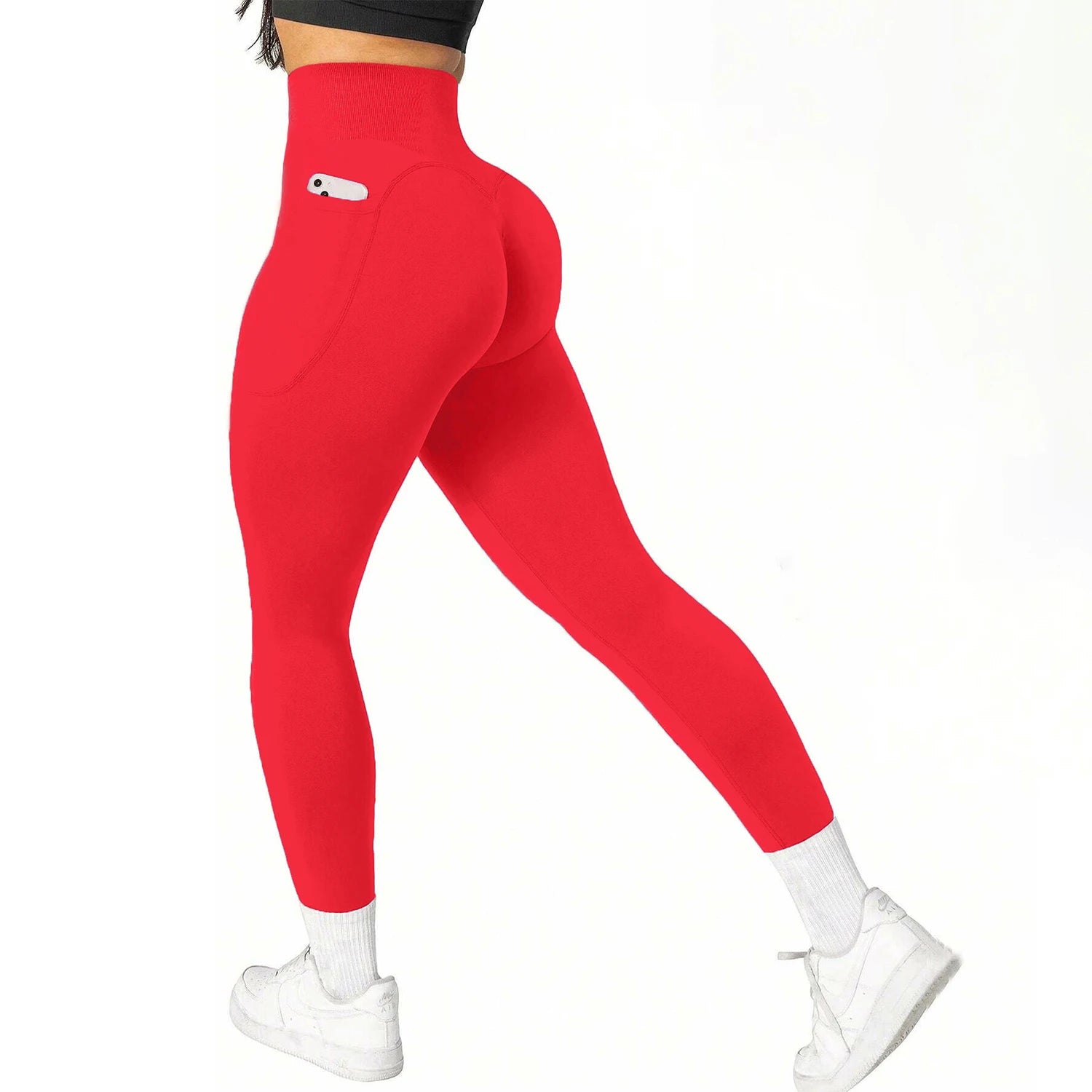 High Waisted Seamless Yoga Pants Butt Lifting Booty Sculpting Gym Leggings with Side Pockets Sexy Workout Tights for Women