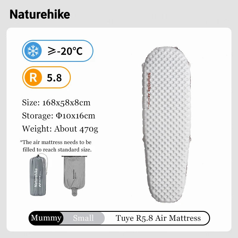 Naturehike Camping Mat 5.8 High R-value Mat Inflatable Sleeping Pad Lightweight Air Mattress 20D Nylon TPU Beach Portable Mats
