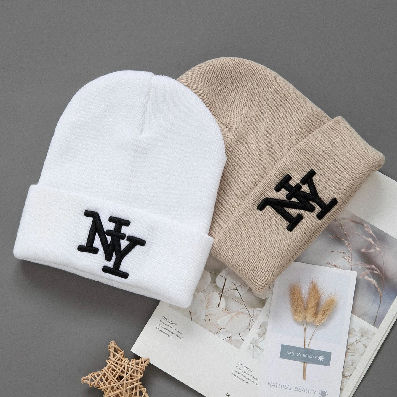 1/2/3pcs Unisex Winter Beanie Hats, Solid Color Knitted Warm Outdoor Caps with Embroidered NY Logo, Hand Washable, Black