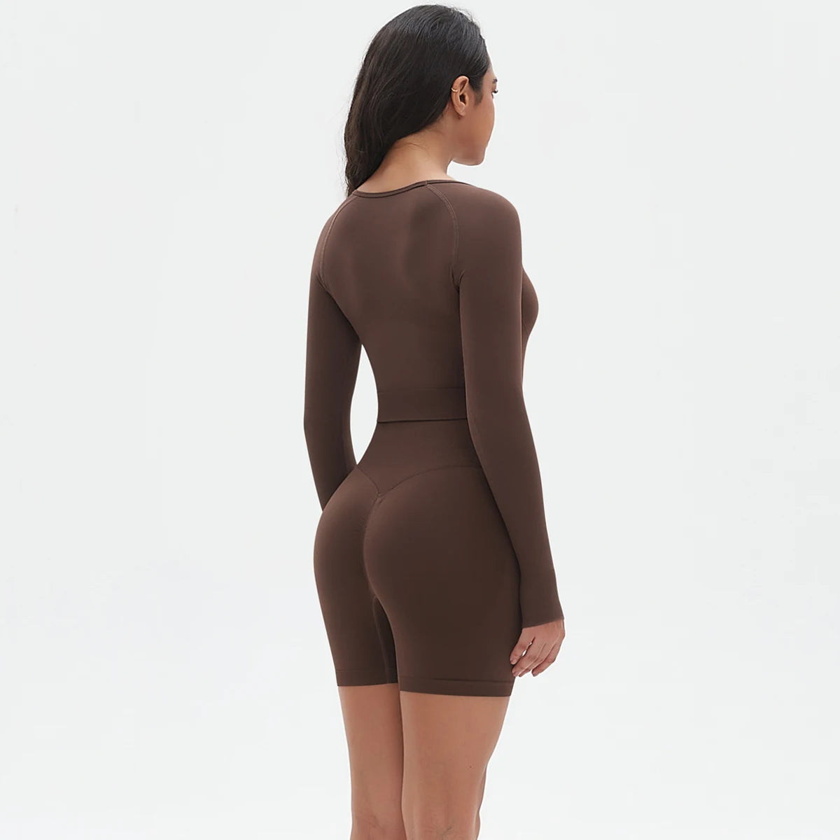 High Waist Seamless Fitness Sports Yoga Shorts Long Sleeved Set Woman Tight Solid Color Workout Top Summer Breathable Yoga Set