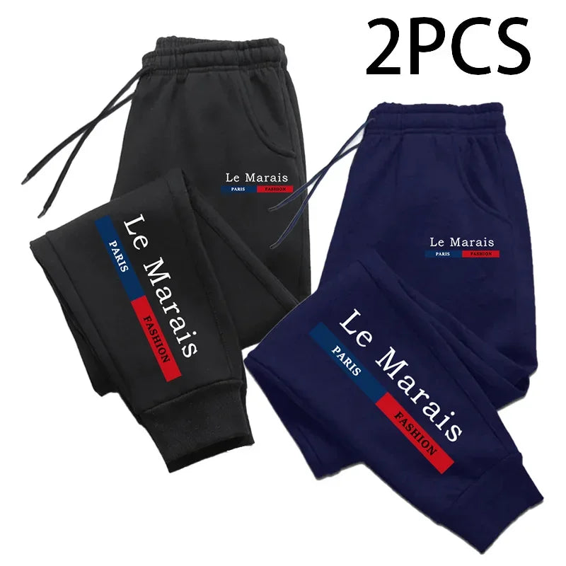 2pcs of 1 Pack Men's Sweatpants Paris Le Marais Print Jogger Pants Fall Winter Home Outdoor Comfort Casual Warm Trousers 2 in 1