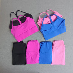 2 Pieces Yoga Clothes Sets Gym Sports Set Fitness Suits Women Cross Back Bra Top High Waist Leggings Running Workout Tracksuit