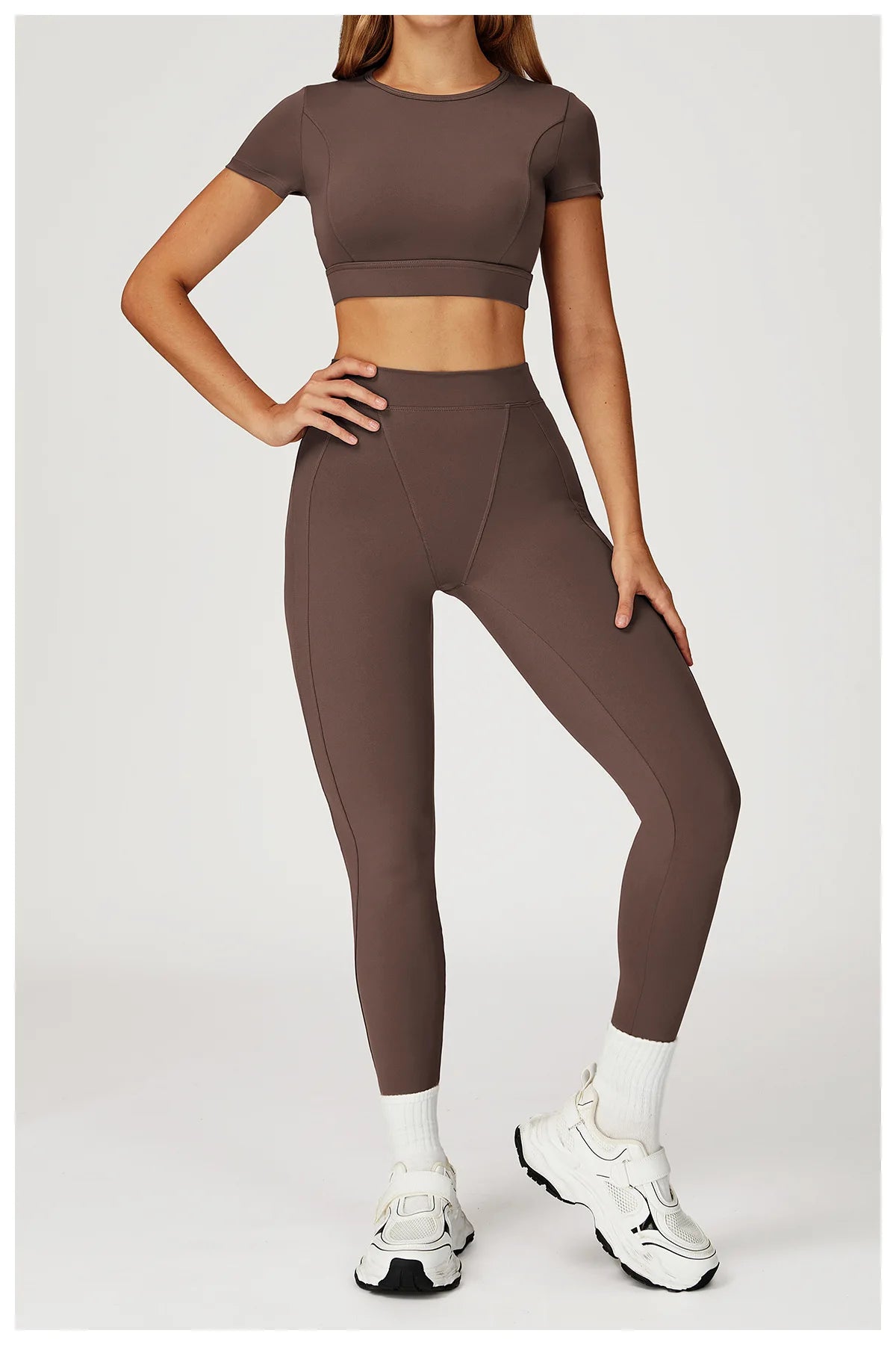 Customized LOGO women's new nude yoga suit tight shock-proof sports running outdoor fitness yoga suit two-piece set