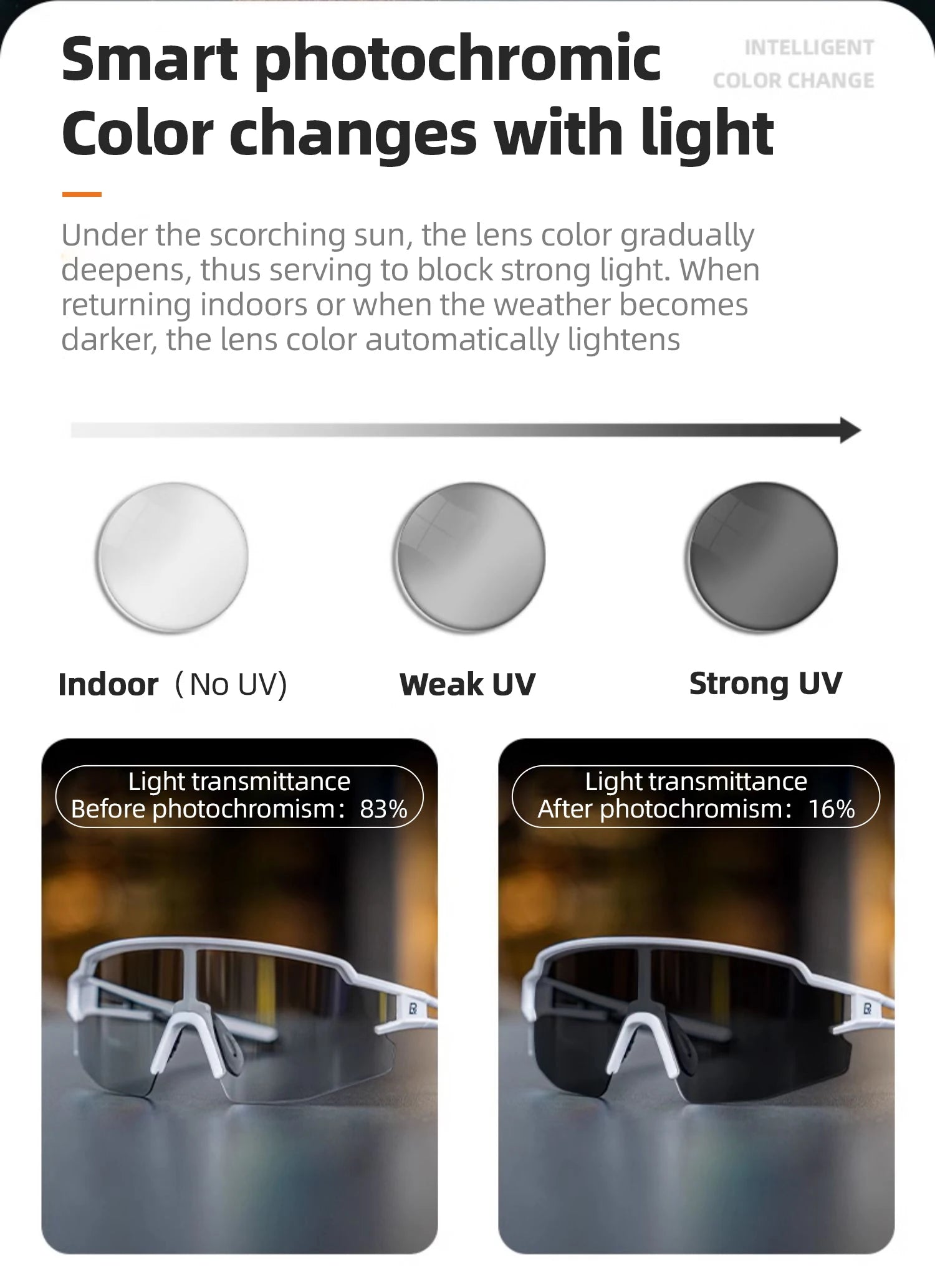 ROCKBROS Photochromic Anit-fog Bicycle Glasses UV400 Sun Protection Bike Sunglasses Sports Run MTB Road Cycling Eyewear Goggles