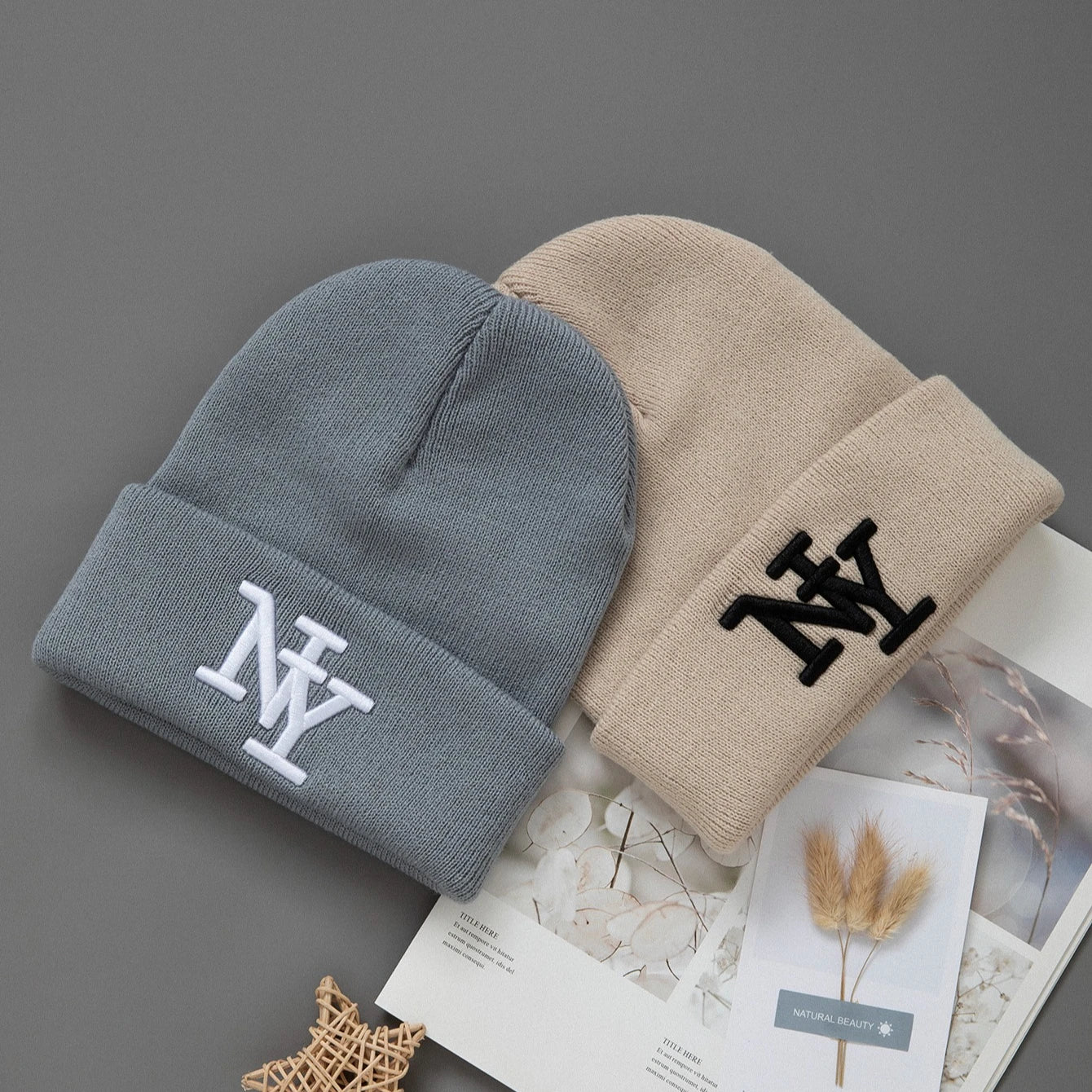 1/2/3pcs Unisex Winter Beanie Hats, Solid Color Knitted Warm Outdoor Caps with Embroidered NY Logo, Hand Washable, Black