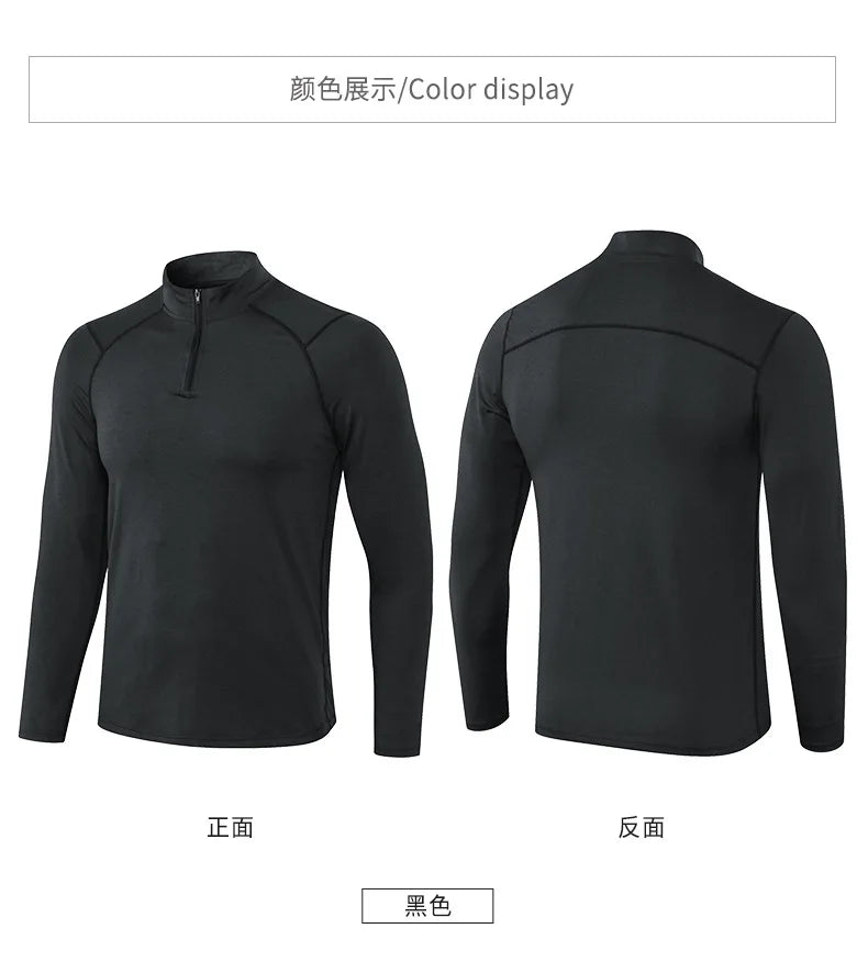 Men's Autumn Fitness Long-Sleeved Quick-Dry Running Tops Half-Zipper Slim-Fit Training Sweatshirt Baselayer Undershirts