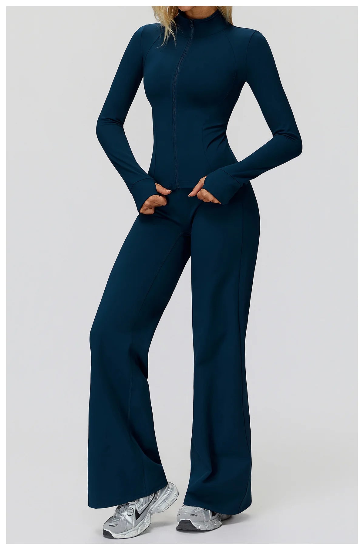 2PCS Yoga Set Workout Sets Women Sportswear Gym Clothing Fitness Zipper Long Sleeve High Waist Leggings Sports Suits Yoga Suit