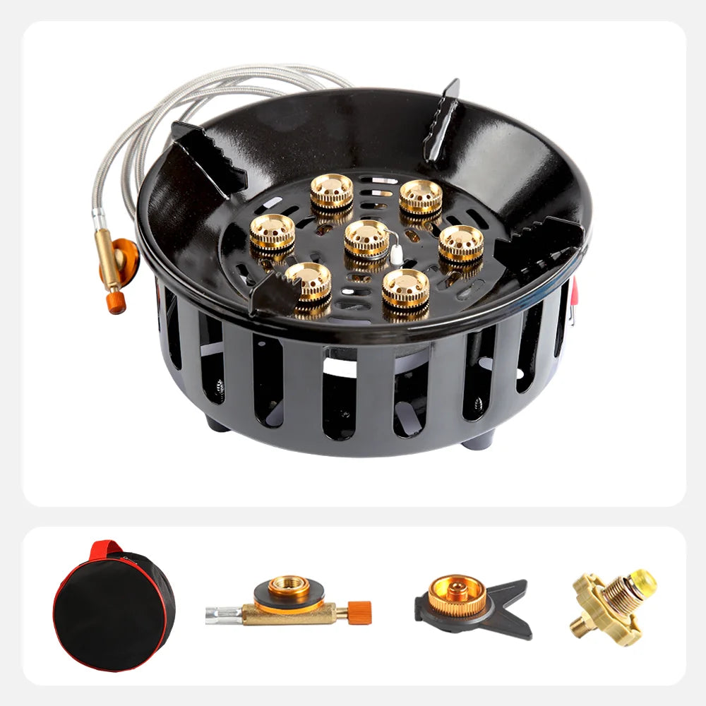 7-Core Camping Stove High-Power Strong Fire Portable Tourist Gas Burner Windproof Electronic Ignition Camping Equipment