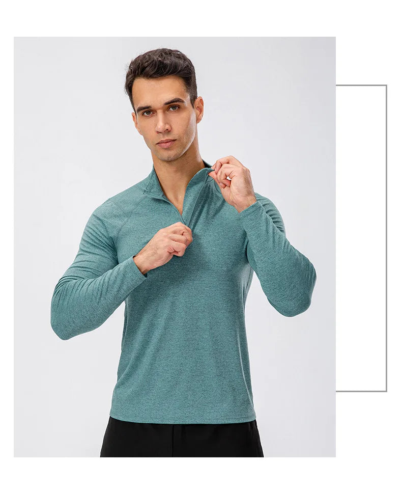 Men's Autumn Fitness Long-Sleeved Quick-Dry Running Tops Half-Zipper Slim-Fit Training Sweatshirt Baselayer Undershirts