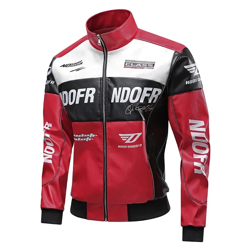 Autumn Motorbike Jacket Men's Stand Collar Leather Jackets Patchwork PU Leather Work Clothes Outdoor Motorcycle Riding Coats Men