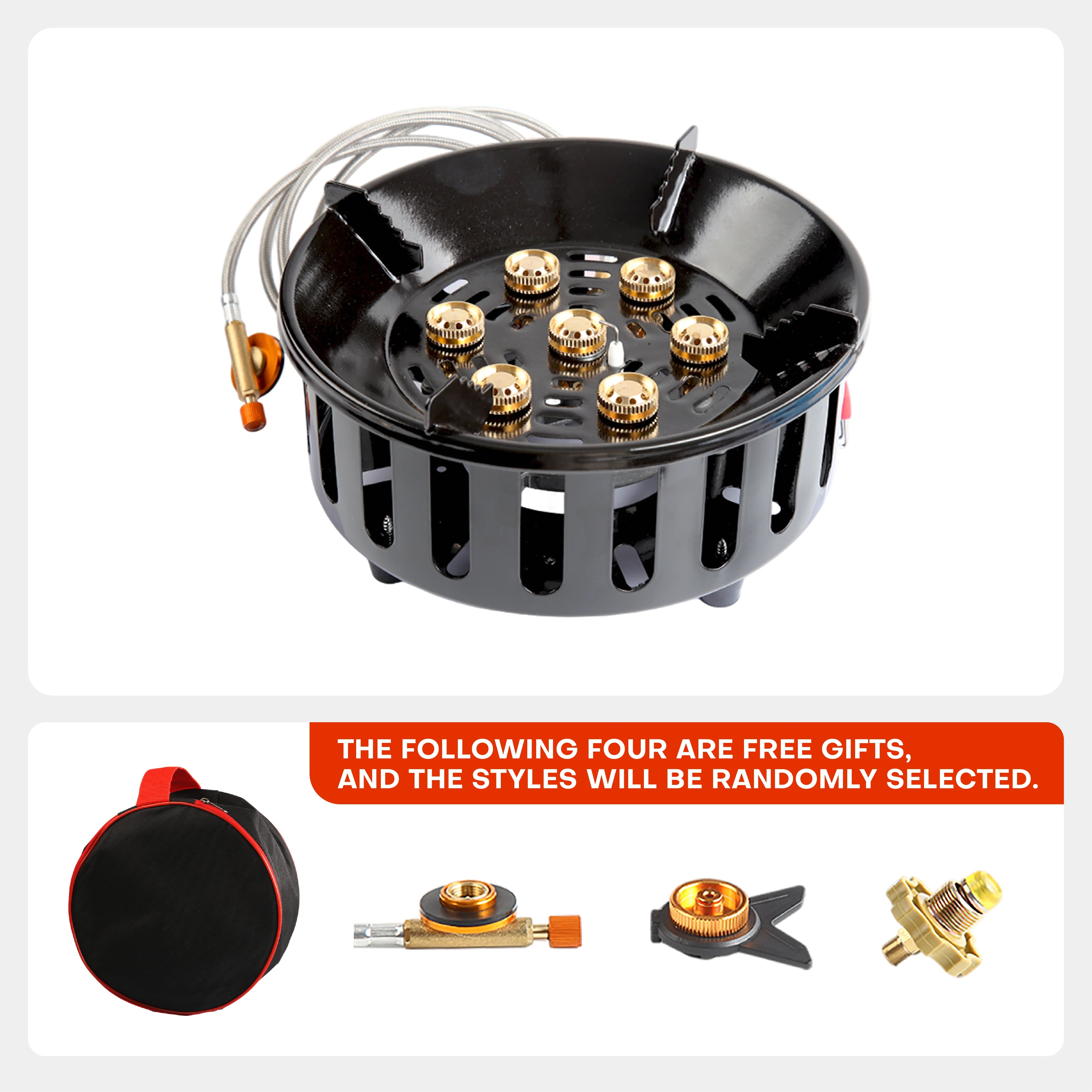 7-Core Camping Stove High-Power Strong Fire Portable Tourist Gas Burner Windproof Electronic Ignition Camping Equipment