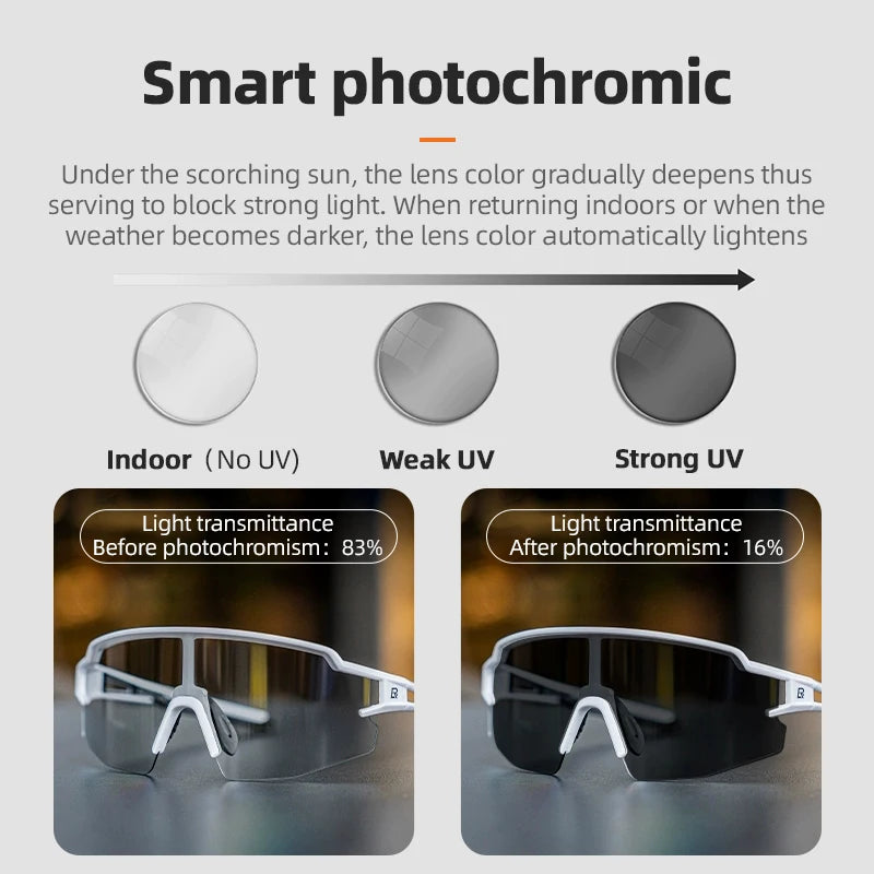 ROCKBROS Photochromic Anit-fog Bicycle Glasses UV400 Sun Protection Bike Sunglasses Sports Run MTB Road Cycling Eyewear Goggles