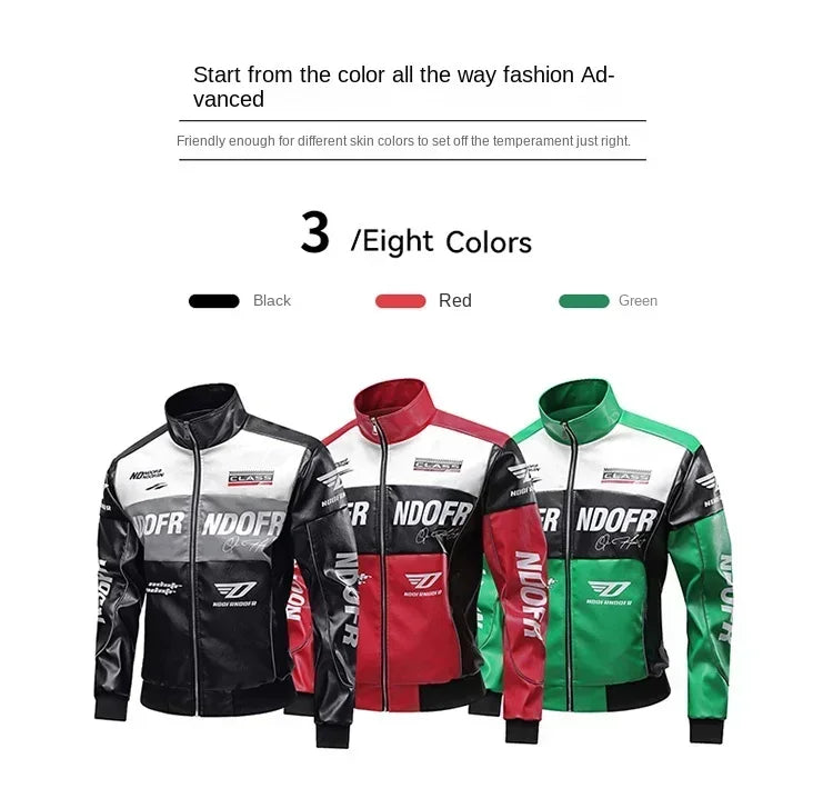 Autumn Motorbike Jacket Men's Stand Collar Leather Jackets Patchwork PU Leather Work Clothes Outdoor Motorcycle Riding Coats Men