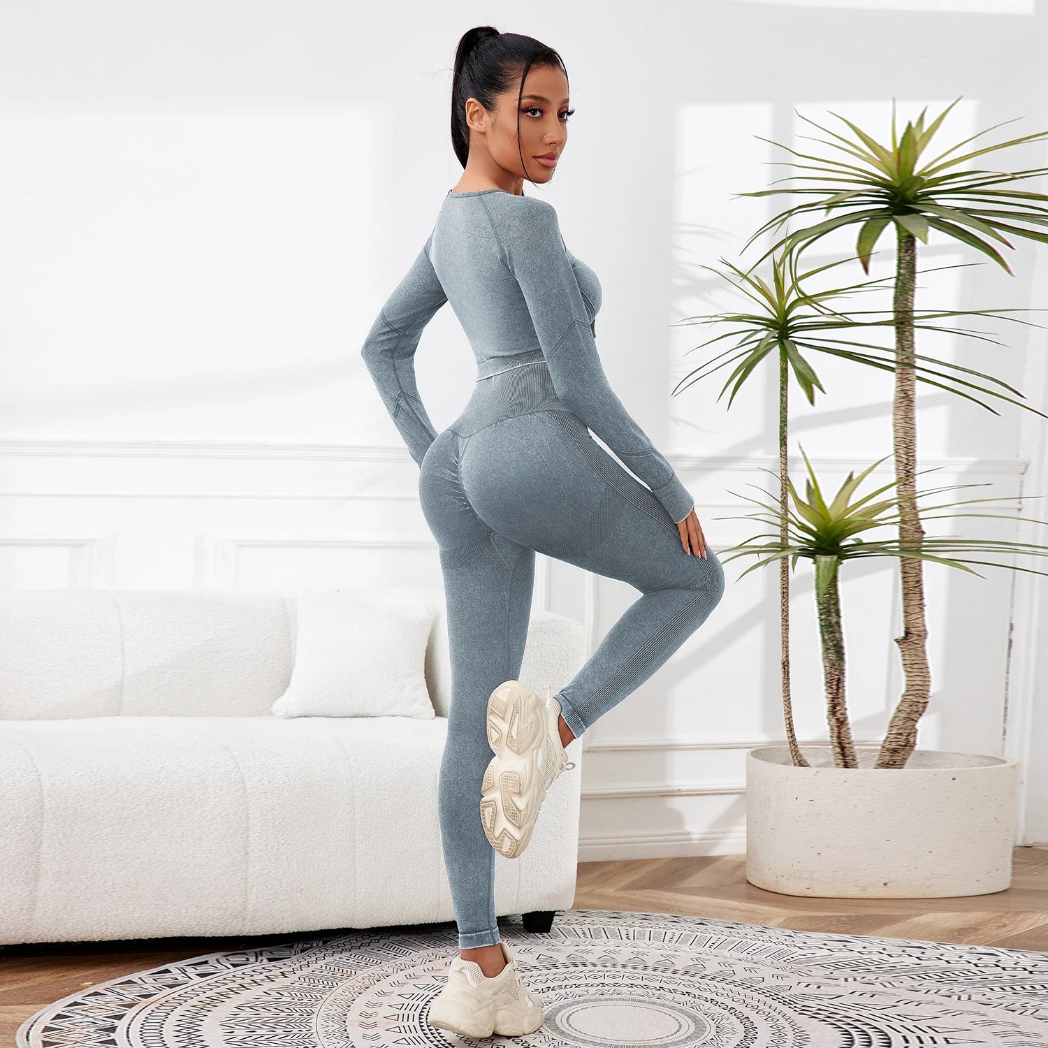 2025 2PCS Sets Women Outfit High Waist Gym Sexy Sport Wash Pants Sets Running Outdoors Skinny