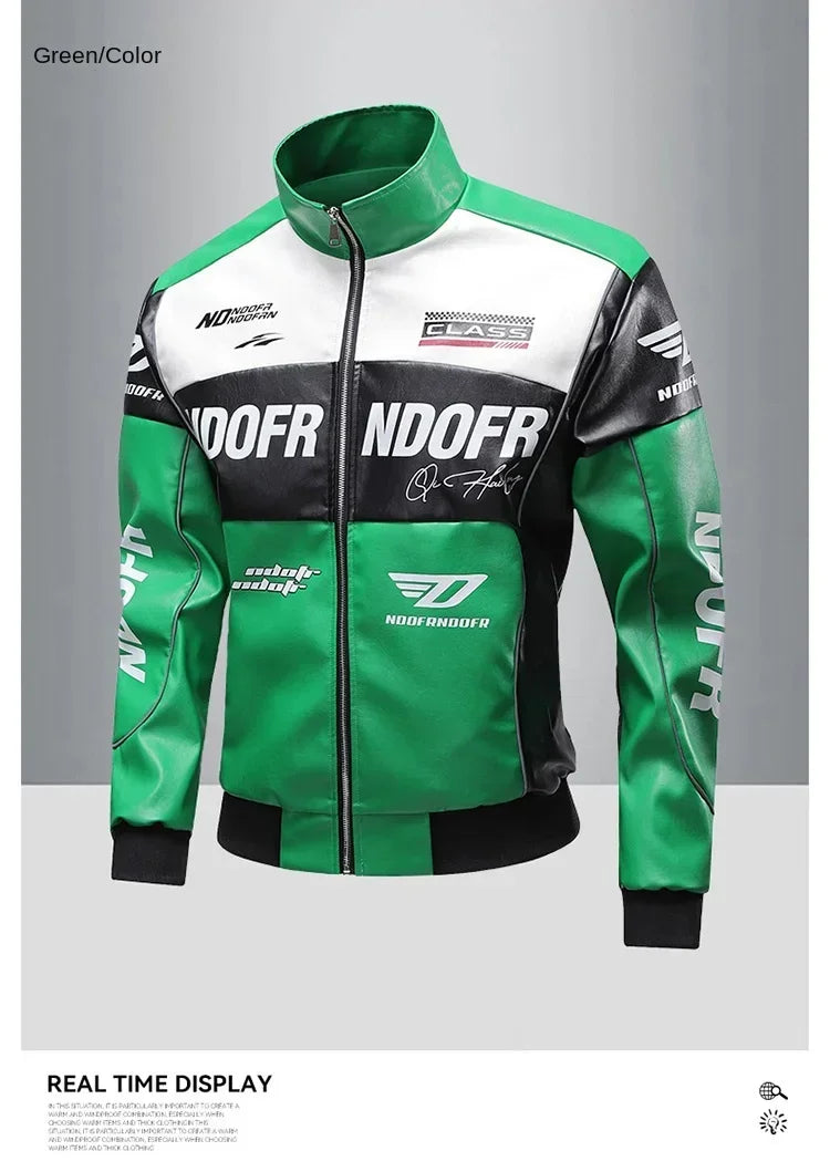 Autumn Motorbike Jacket Men's Stand Collar Leather Jackets Patchwork PU Leather Work Clothes Outdoor Motorcycle Riding Coats Men